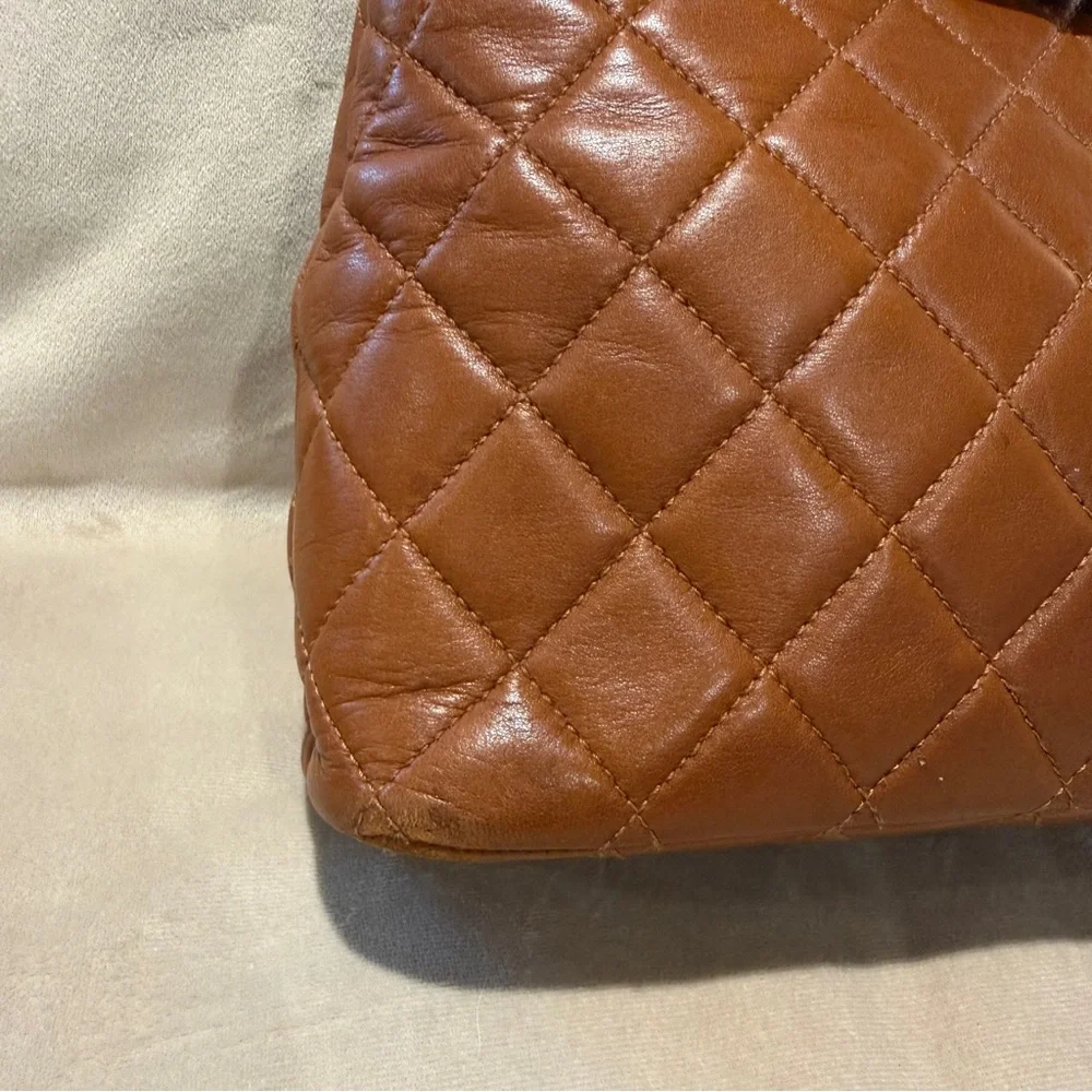 Vintage CHANEL Brown Lambskin Quilted Resin Chain Shoulder Bag 90s Rare Karl Era - Picture 7 of 16